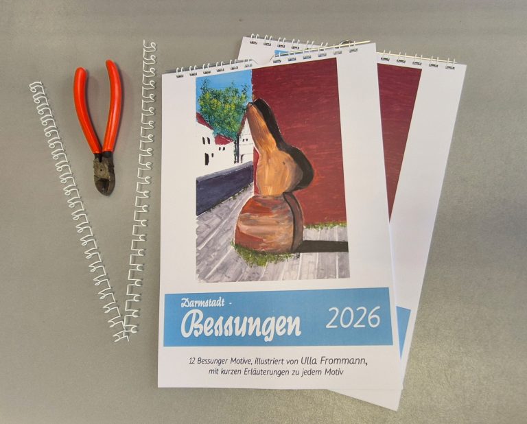 Der Bessungen-Kalender 2026 der Lichtpause1, 12 Bessunger Motive illustriert und mit Infotexten.