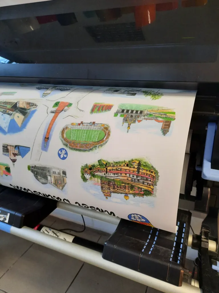 Leinwanddruck mit Darmstadt-Motiven auf einem Großformatdrucker bei Lichtpause1